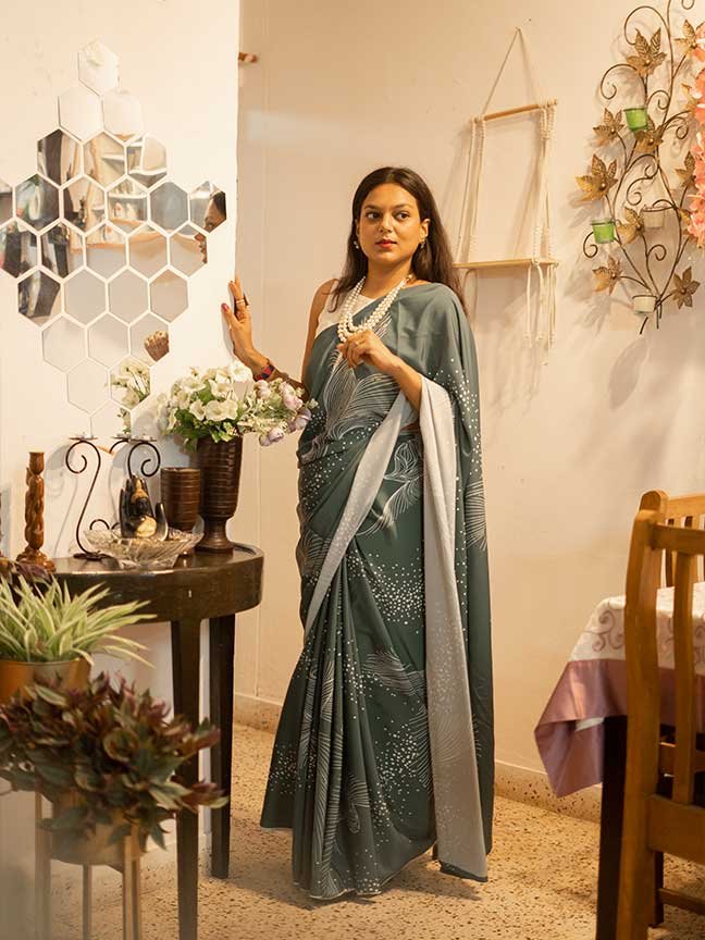 Feather Glam Crepe Saree