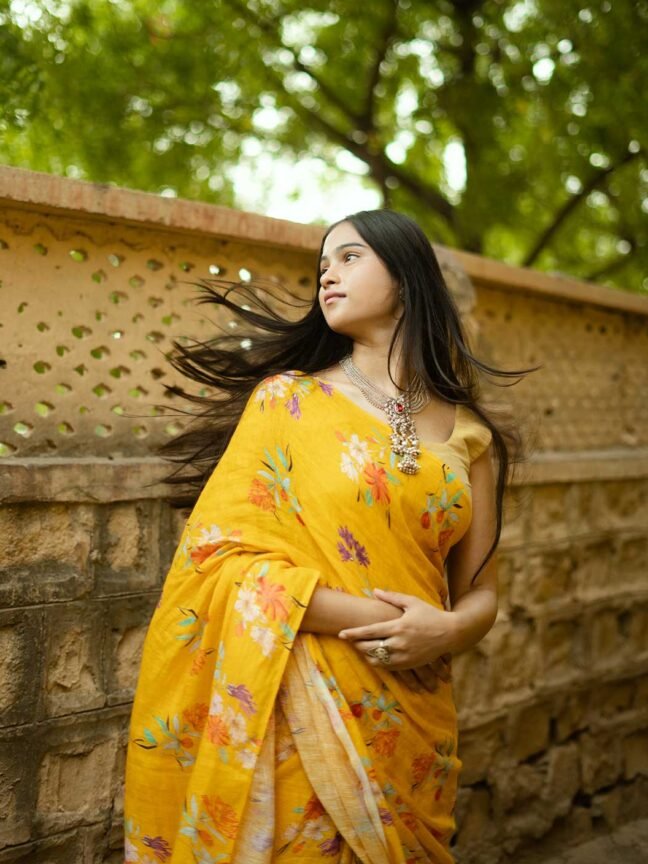 Mango Delight Pure Linen Saree